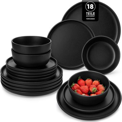 vancasso PLAYA Geschirrset 18-teilig für 6 Personen, Steingut, Schwarz