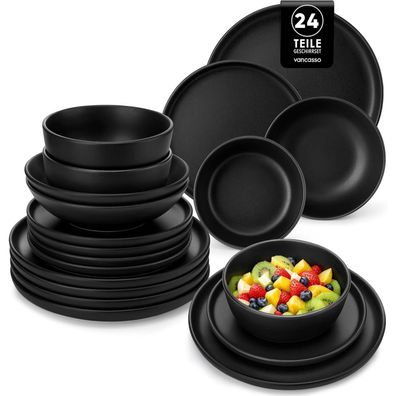 vancasso PLAYA Geschirrset 24-teilig für 6 Personen, Steingut, Schwarz