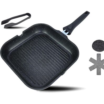 DIVORY Grillpfanne 28x28cm mit Ausguss und abnehmbarem Griff - Induktion