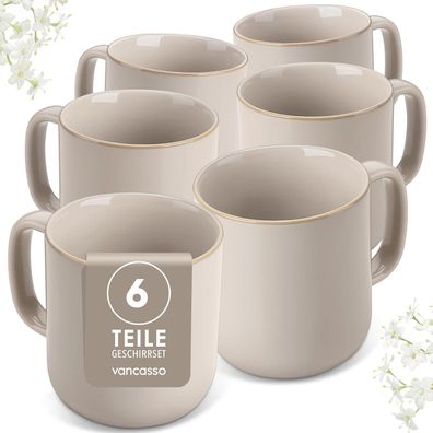 vancasso PLAYA Kaffeetassen Set 6er, 480ml, Soft Beige Steingut, Mikrowellen