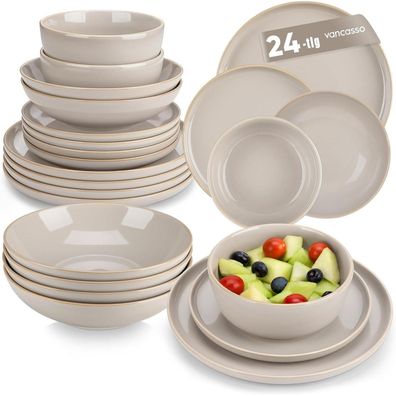 vancasso PLAYA Geschirrset 24-teilig für 6 Personen, Steingut, Soft Beige