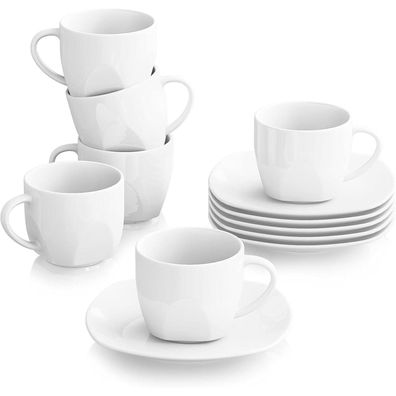 Malacasa Serie Elisa Kaffeeservice 12-teilig für 6 Personen, Cremeweiß Porzellan
