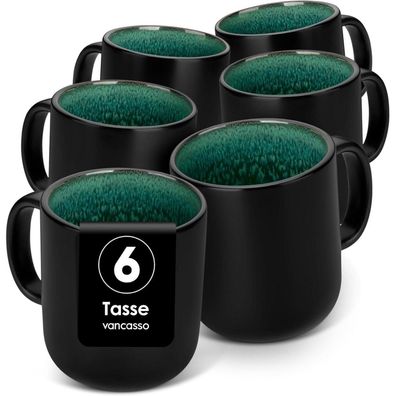 vancasso PLAYA Kaffeetassen Set 6er, Steingut Grün, 460ml Kaffeebecher mit