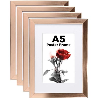 Egofine Bilderrahmen A5 Rosé Gold (4er-Set) - Holz mit Acrylglas, für Fotos