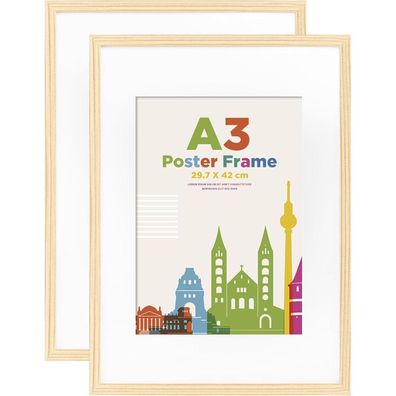 Egofine Bilderrahmen A3 (2er Set) Eiche, mit Acrylglas und Passepartout für DIN