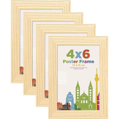Egofine Bilderrahmen 10x15 cm (4er Set) - Eiche Optik, Holzrahmen mit Acrylglas