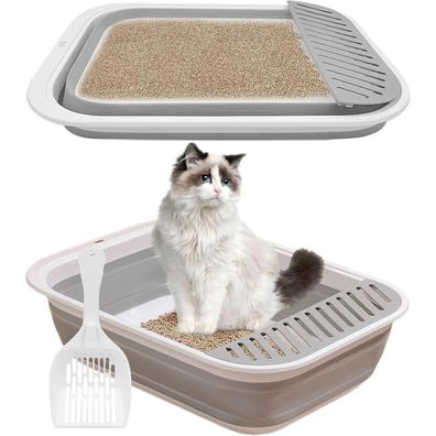 Wubushan Faltbare Katzentoilette Groß Flach mit Schaufel, Niedrig für alte