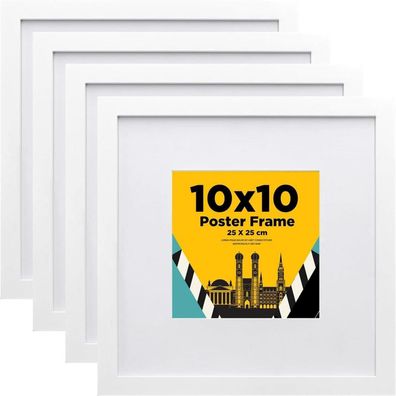 Egofine Bilderrahmen 25x25cm Weiß im 4er-Set mit Passepartout für Fotos