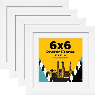 Egofine Bilderrahmen 15x15cm 4er-Set Quadratisch mit Acrylglas und Passepartout