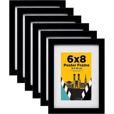 Egofine Bilderrahmen 15x20 cm Schwarz, 6er Set - Holzrahmen mit Acrylglas für