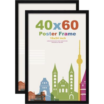 Egofine Bilderrahmen 40x60 cm, 2er-Set Holzrahmen mit Acrylglas, Schwarz