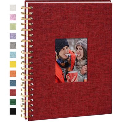 Vienrose DIY Scrapbook Spiralalbum, 28 x 20,5 cm, 80 Weiße Seiten, Leinen, Rot