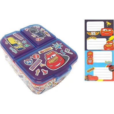 Theonoi Kinder Brotdose mit 3 Fächern, BPA frei, Namens-Aufkleber (Cars)