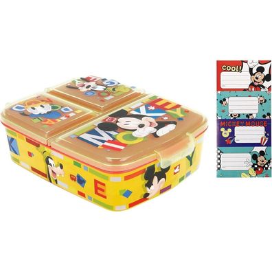 Theonoi Kinder Brotdose mit 3 Fächern, BPA frei, Mickey Mouse Design