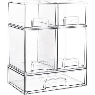 Vtopmart Aufbewahrungsboxen mit 5 Schubladen, transparenter Organizer für Bad