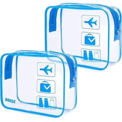 WANDF Kulturbeutel Transparent (2 Stück Navy Blau) - Ideal für Flüssigkeiten