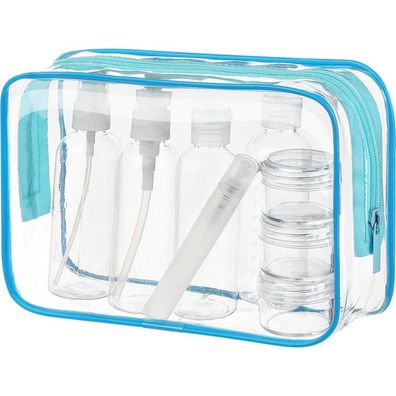 Mococito Kulturbeutel Transparent mit 8 Reiseflaschen zum Befüllen (100ml)