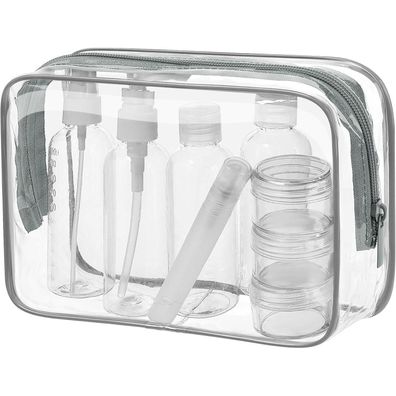 Mococito Kulturbeutel mit 8 Reiseflaschen (100ml) für Handgepäck, transparentes