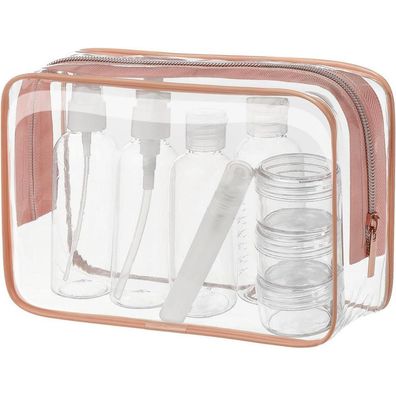 Mococito Kulturbeutel Transparent mit 8 Reiseflaschen zum Befüllen (100ml)
