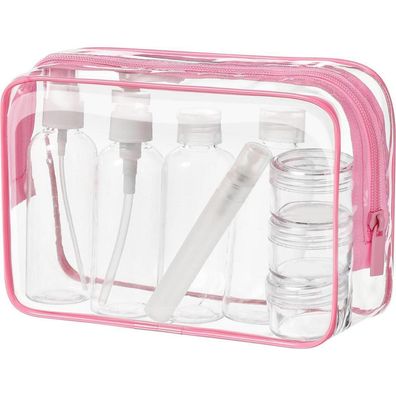 Mococito Kulturbeutel Transparent mit 8 Reiseflaschen zum Befüllen (100ml)