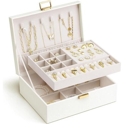 Vlando Schmuckkästchen 2 Ebenen, Große Schmuckaufbewahrung Box für Damen