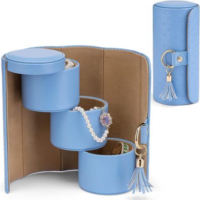 Vlando Reise Schmuck Organizer, 3-lagige Aufbewahrungsbox für Damen, blau