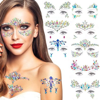 modacraft 8er Set Glitzersteine Selbstklebend für Gesicht & Körper - Festival