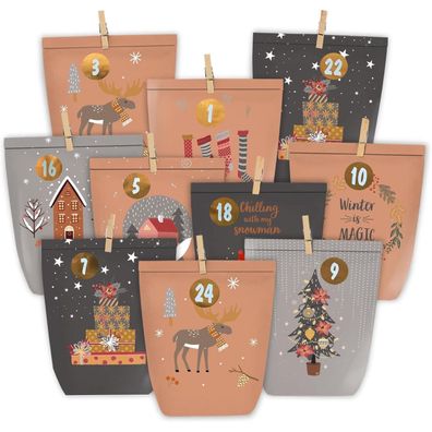 Pansiby Adventskalender zum Befüllen, 24 Papier Adventskalender-Tüten mit