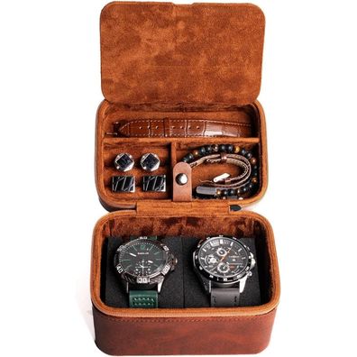 AUKURA Leder-Uhrenetui, 2-lagiger Schmuck-Organizer für Reisen und Aufbewahrung
