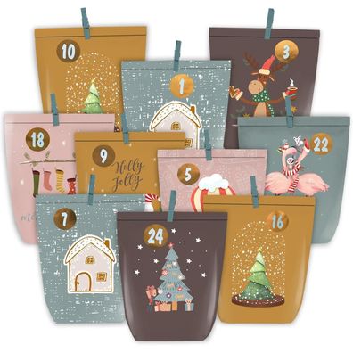 Pansiby Adventskalender zum Befüllen, 24 Papier-Adventskalendertüten zum