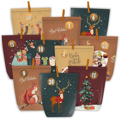 Pansiby Adventskalender zum Befüllen, 24 Papiertüten zum Selber Basteln für