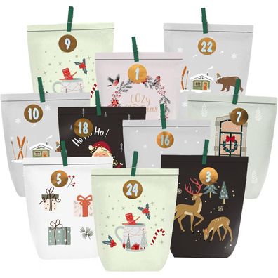 Pansiby Adventskalender zum Befüllen, 24 DIY Papier Adventskalendertüten mit