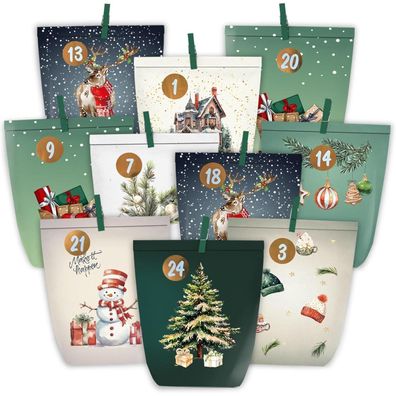 KOHMUI Adventskalender zum Befüllen, 24 DIY Weihnachtskalender Papiertüten mit