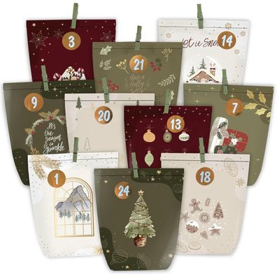 KOHMUI Adventskalender zum Befüllen - 24 DIY Weihnachtskalender Papiertüten mit