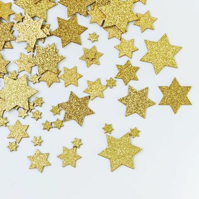 100 Holzsterne Gold Glitzer Streudeko für Tischdeko Weihnachten, Hochzeiten