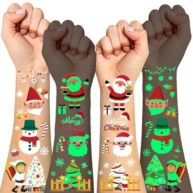 15 Blatt Leuchtende Weihnachtstattoos für Kinder - Perfekt als Adventskalender