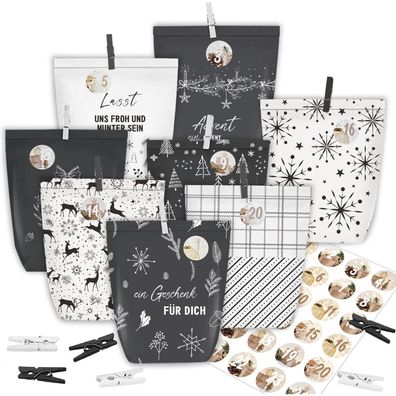 KOHMUI Adventskalender zum Befüllen, 24 Papiertüten zum Selbst Gestalten