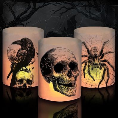 Luckeey 12er Set Halloween Windlichter Tischdeko Gruselig mit Totenkopf, Krähe