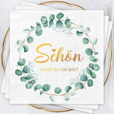 AFYHH 100 Stück Servietten mit Eukalyptus-Design für Hochzeiten, Geburtstage