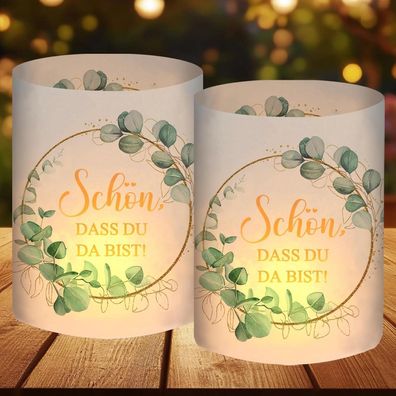 12er Set Windlicht Tischdeko Eukalyptus Grün für Geburtstag, Hochzeit