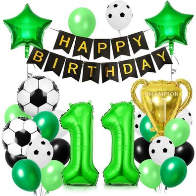 Aurasky Fußball Geburtstagsdeko Set für 11-Jährige Jungen mit Folienballons