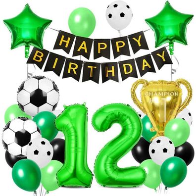 Aurasky Fußball Geburtstagsdeko Set für 12-Jährige Jungen - Folienballons