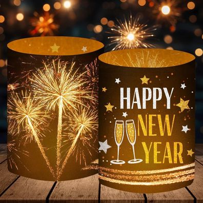 12er Set Windlichter Tischdeko für Silvester 2026, Happy New Year Deko Party
