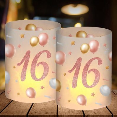 12er Set Windlichter für den 16. Geburtstag, Tischdeko Mädchen, Rosegold, für