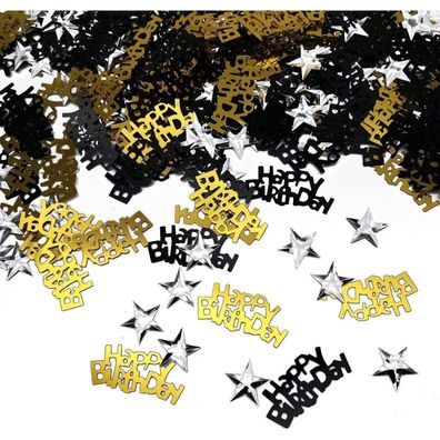 iZoeL Happy Birthday Konfetti Schwarz Gold Sterne 30g - Perfekte Tischdeko für