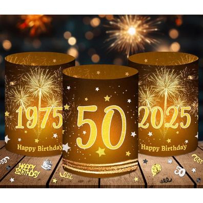 12 Windlicht Tischdeko 50 Geburtstag Schwarz Gold + 500 Konfetti Streudeko