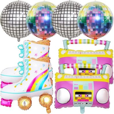 Aurasky Folienballon Set Disco, Regenbogen Rollschuh, Radio - 80er/90er Retro