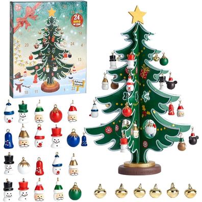 Douthfolle Adventskalender 2023 Kinder mit Holz-Weihnachtsbaum und 30
