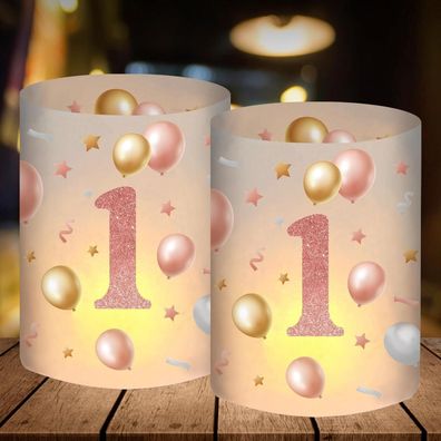 12er Set Windlicht Tischdeko für den 1. Geburtstag Mädchen, Rosegold, für