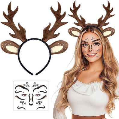 iZoeL Halloween Reh Kostüm Set für Damen & Kinder mit Geweih Haarreif und